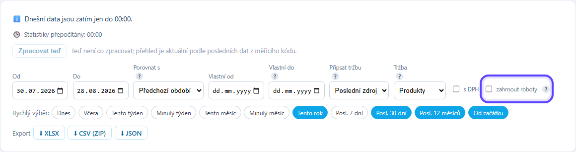 Trackless - přepínač pro zahrnutí robotů do zobrazených statistik